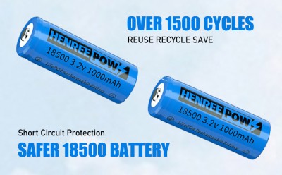 Henreepow 18500 oppladbart batteri, 3,2V LifePo4 litiumfosfatbatteri 1000mAh for utendørs gar